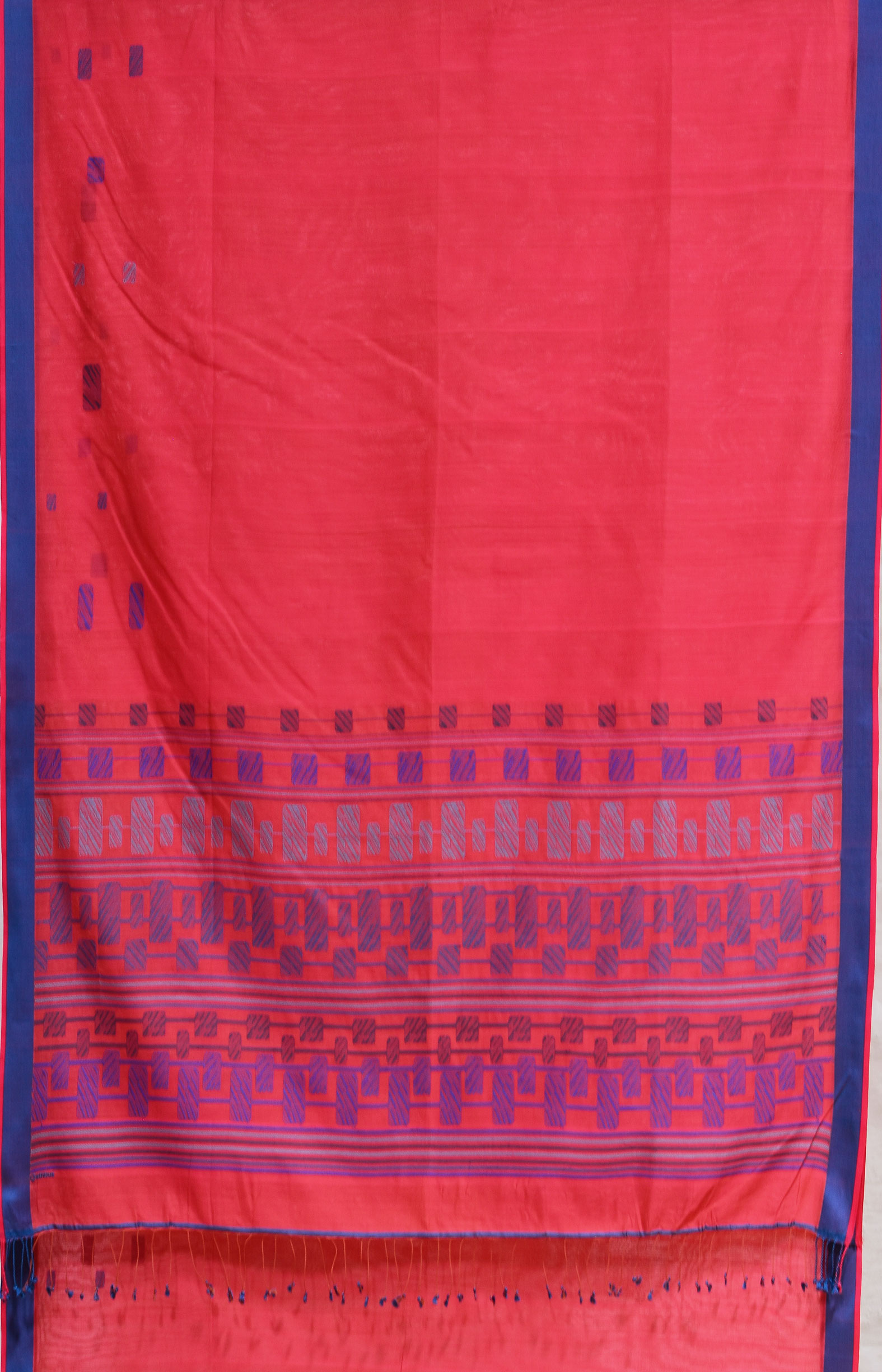 Red, Handwoven Organic Cotton, Textured Weave , Jacquard, Work Wear Saree